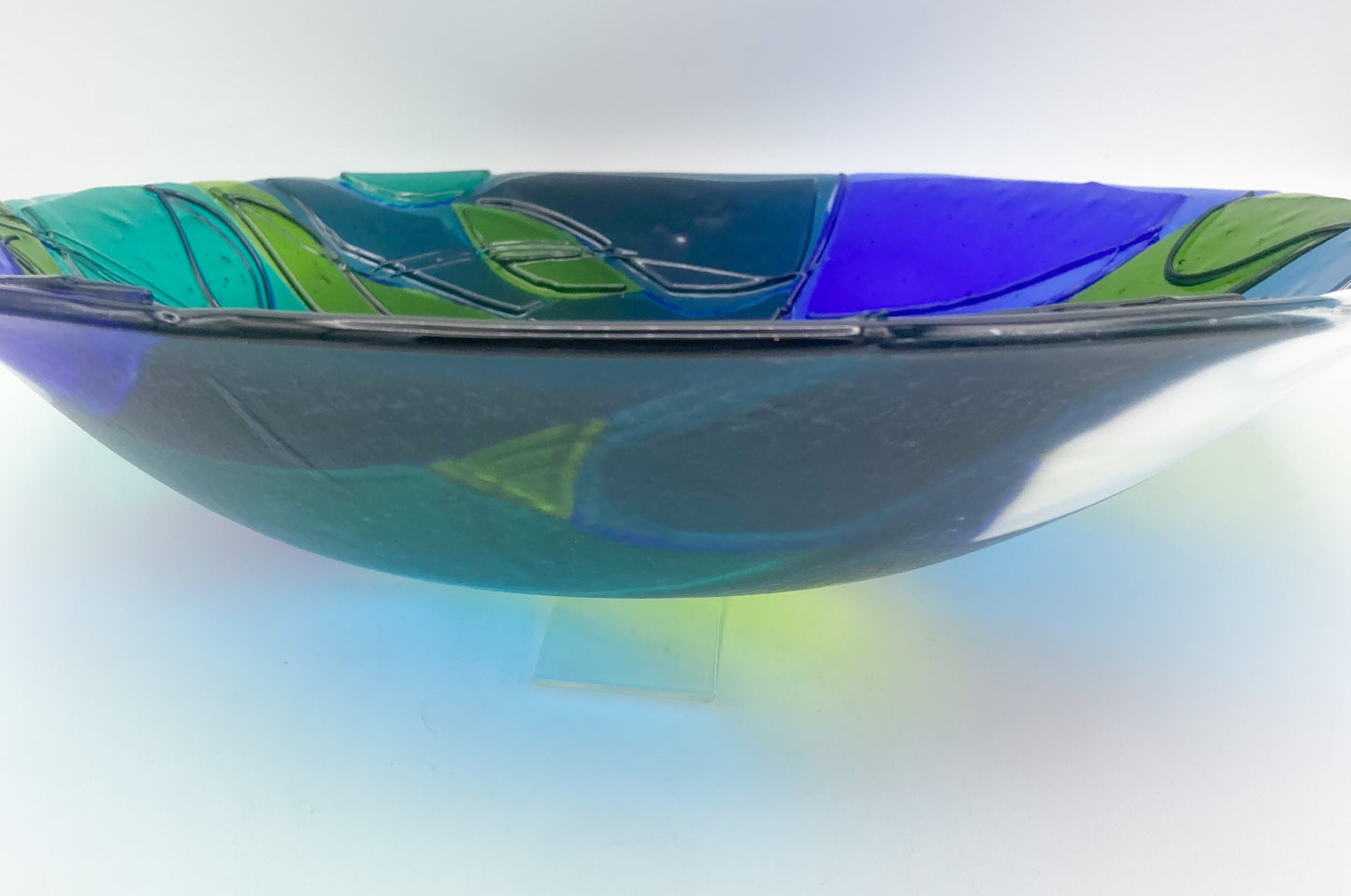 Abstract Fused Glass Bowl -Turquoise/Pear Green/ Violet
