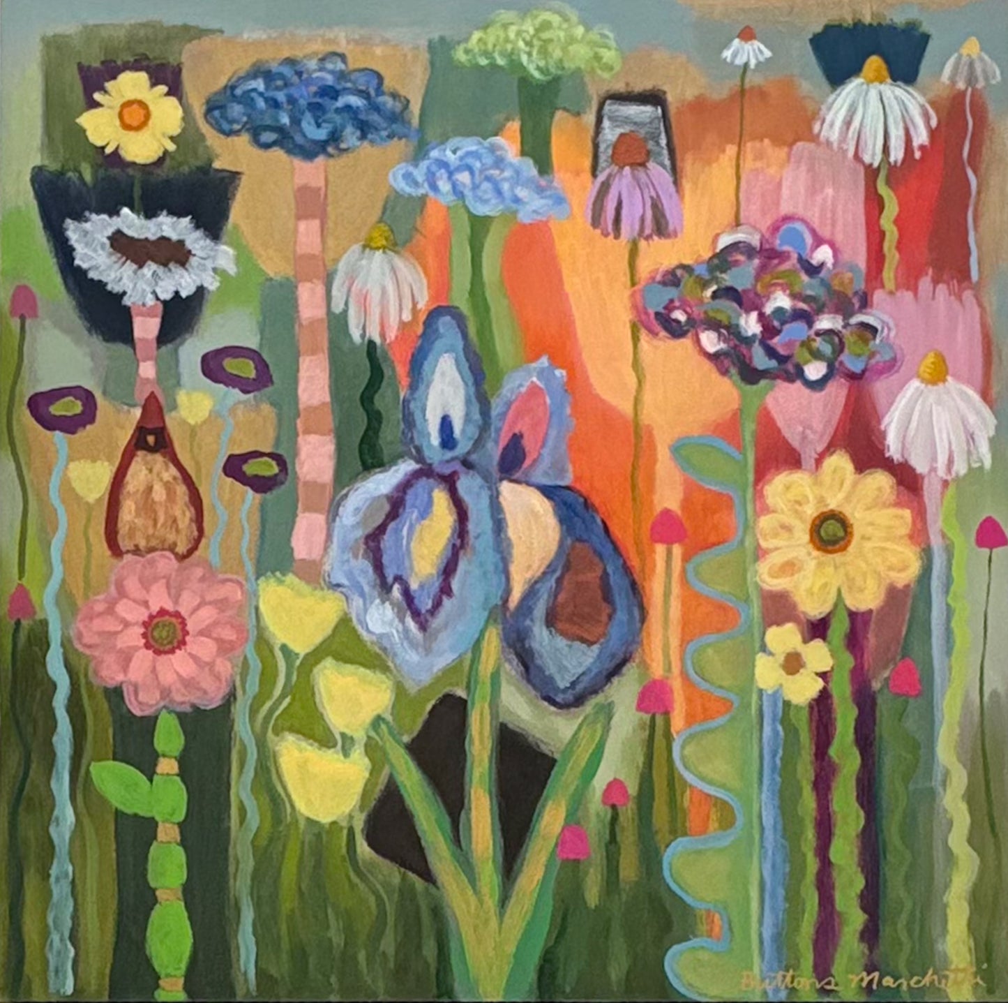 Poppies & Wildflowers - Orange Tulip & Red Bird