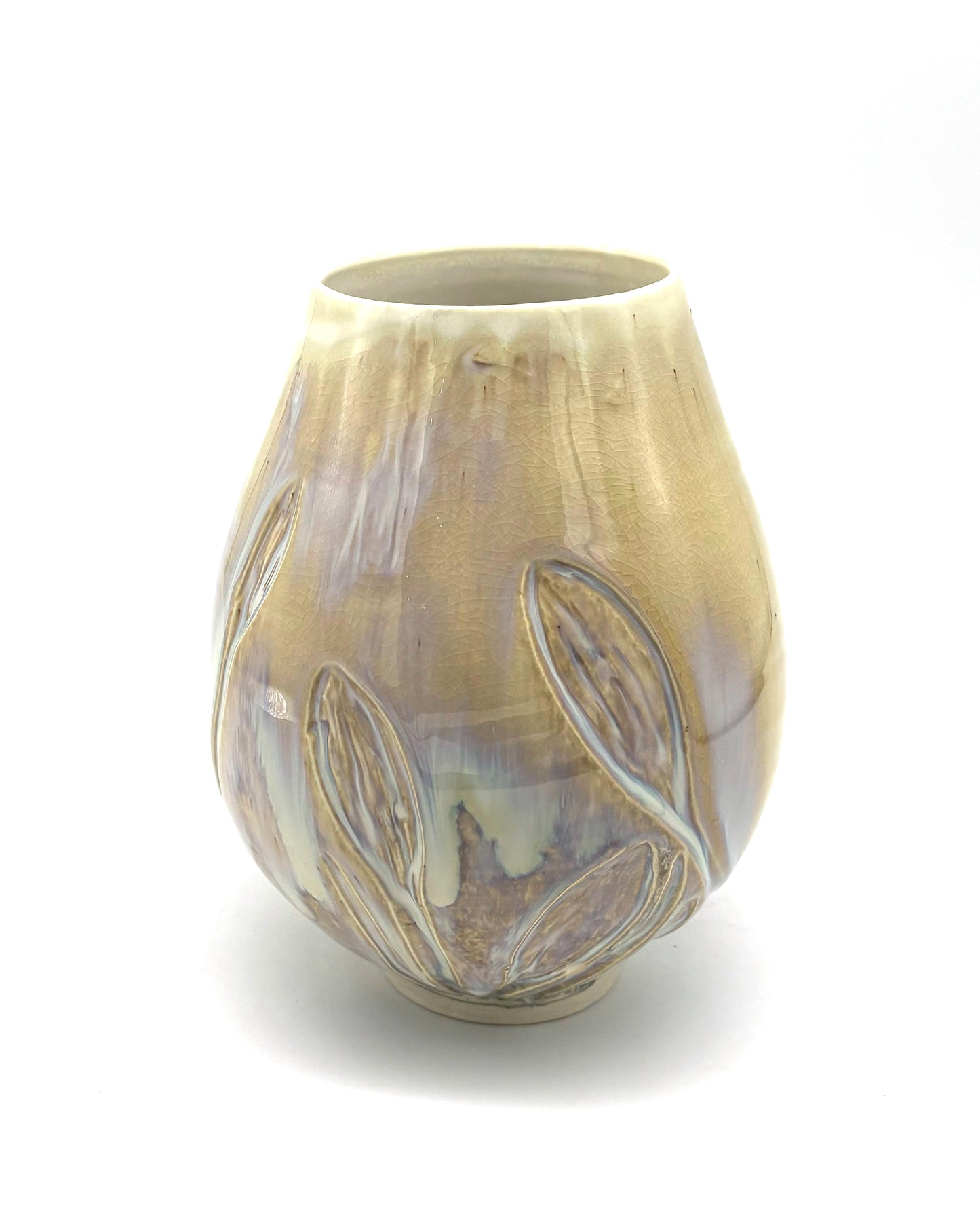 Honey Celadon Glaze Medium Carved Vase
