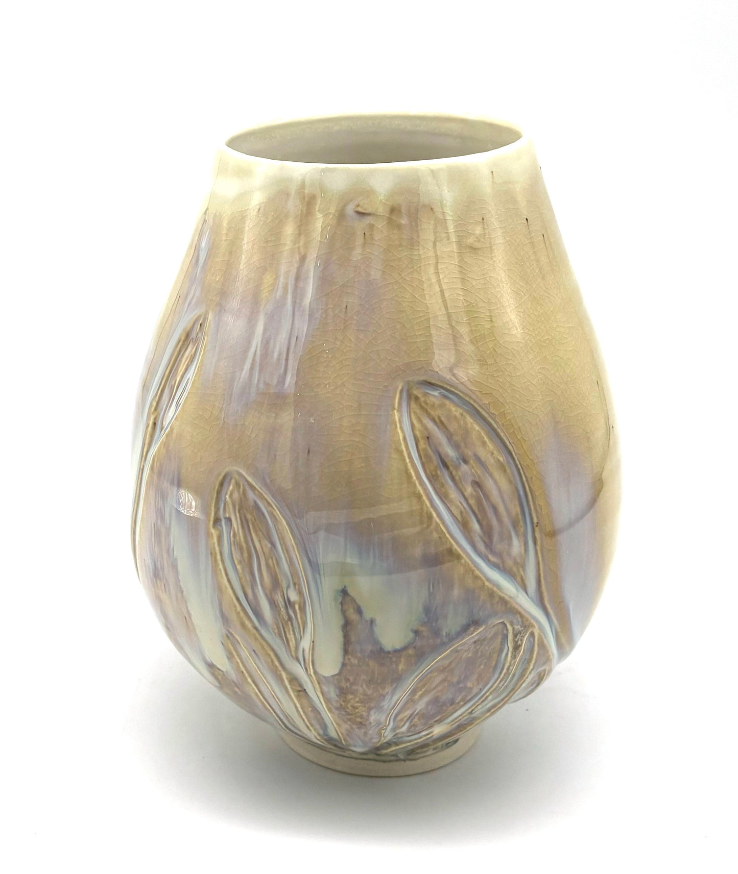 Honey Celadon Glaze Medium Carved Vase