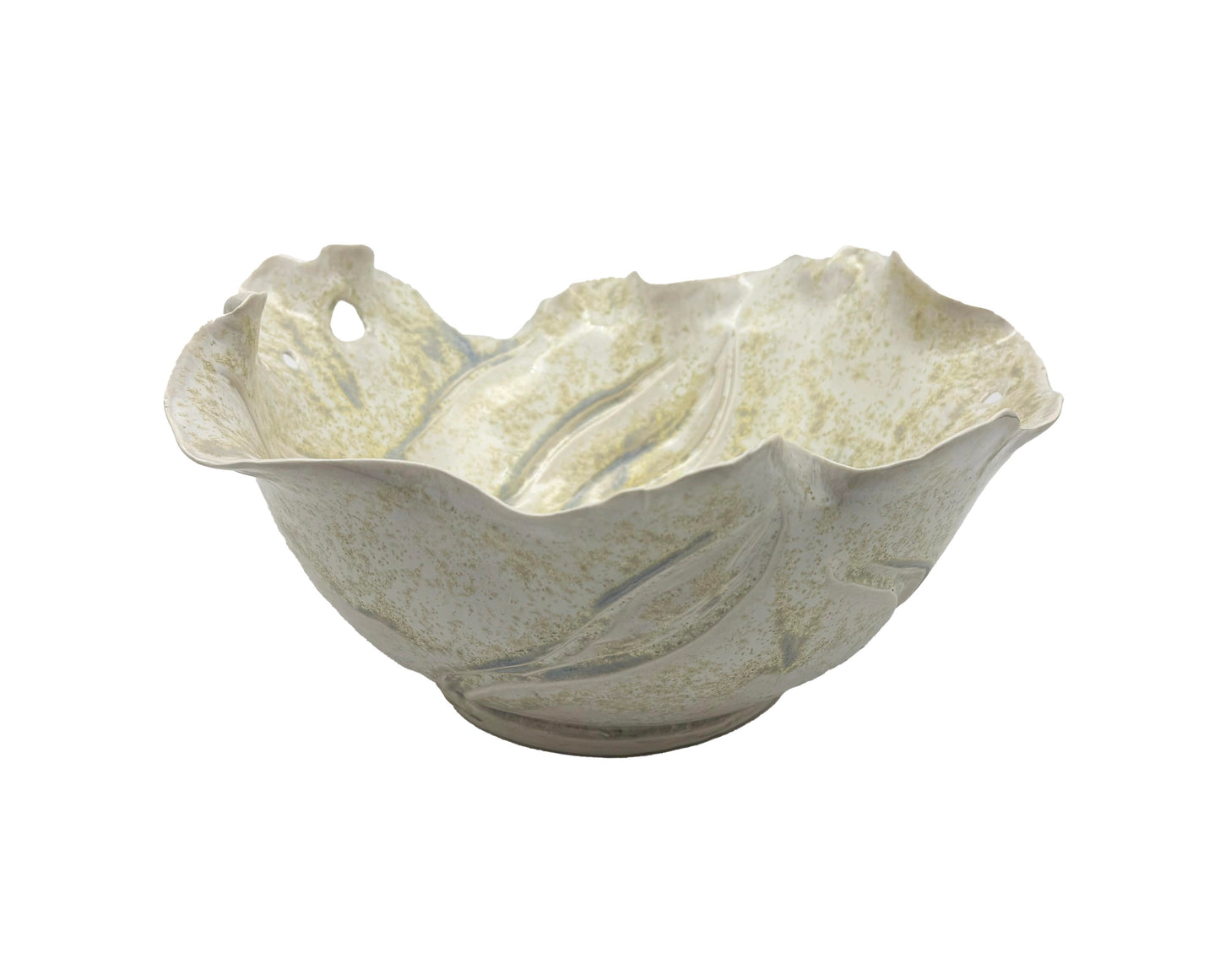 Cream with Crystal Glaze Altered Carved Bowl