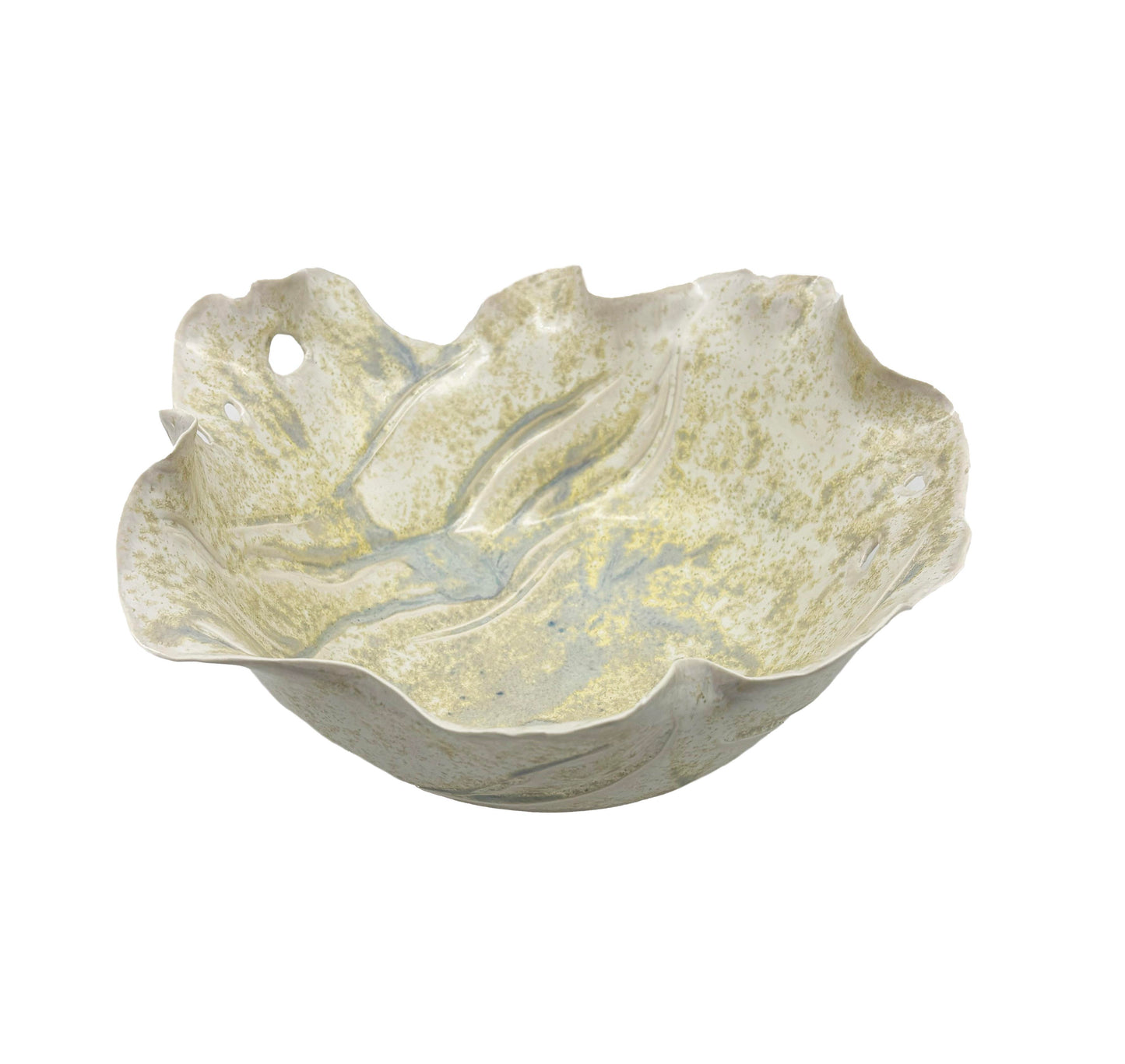 Cream with Crystal Glaze Altered Carved Bowl