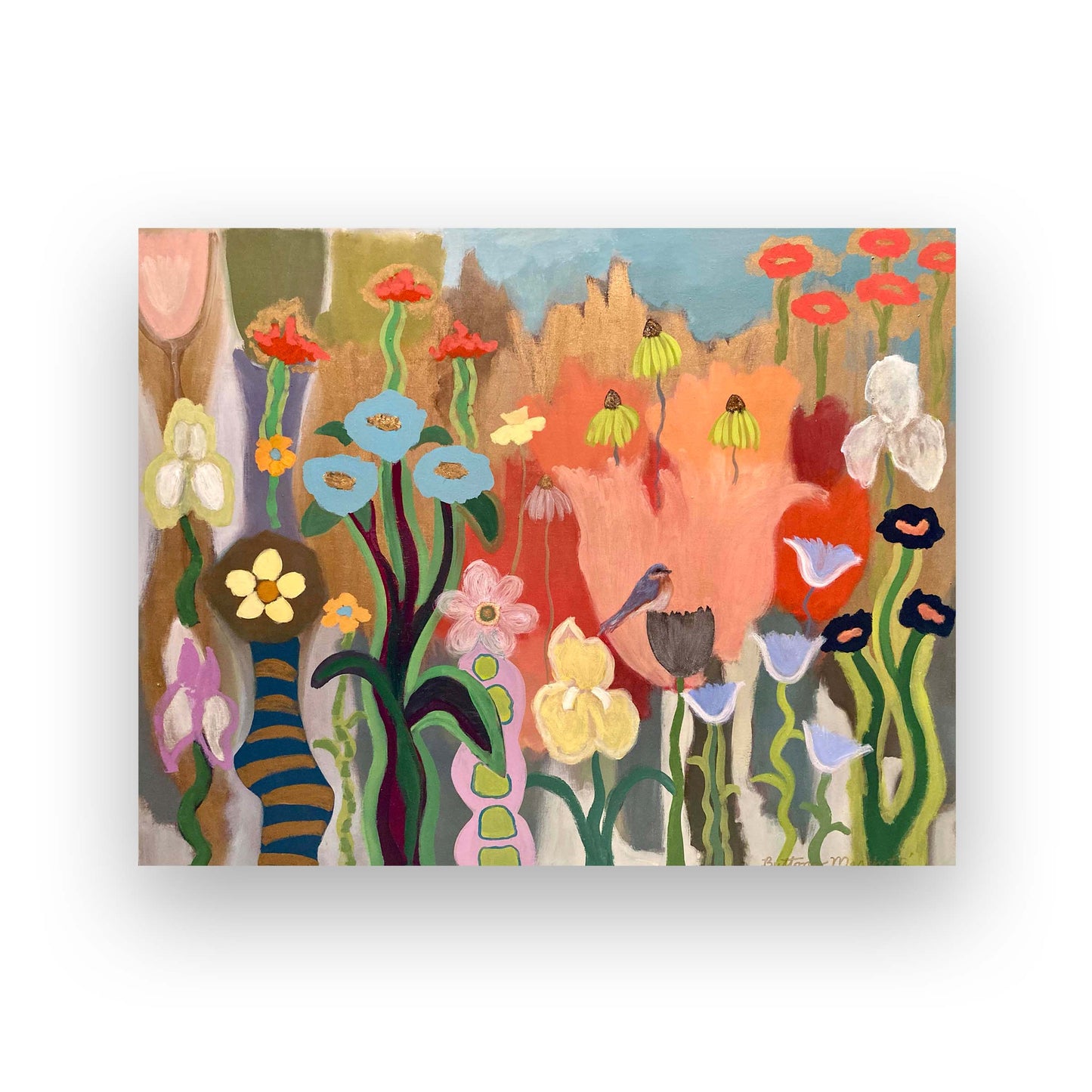 Blue Poppies And Bluebird