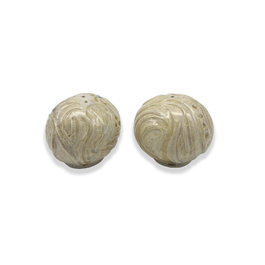 Honey Celadon Carved Salt and Pepper Set