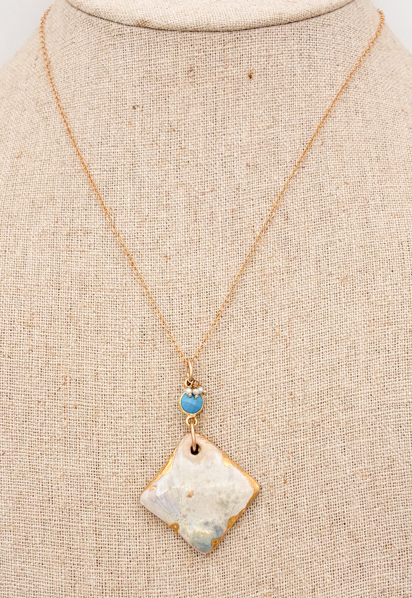 White Square with Turquoise Bead Necklace