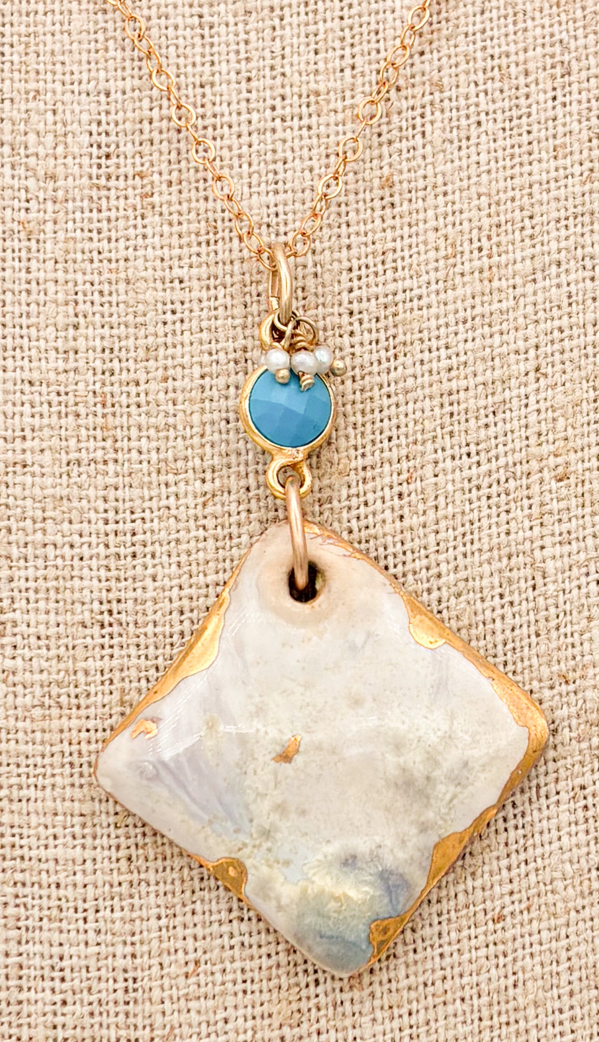 White Square with Turquoise Bead Necklace