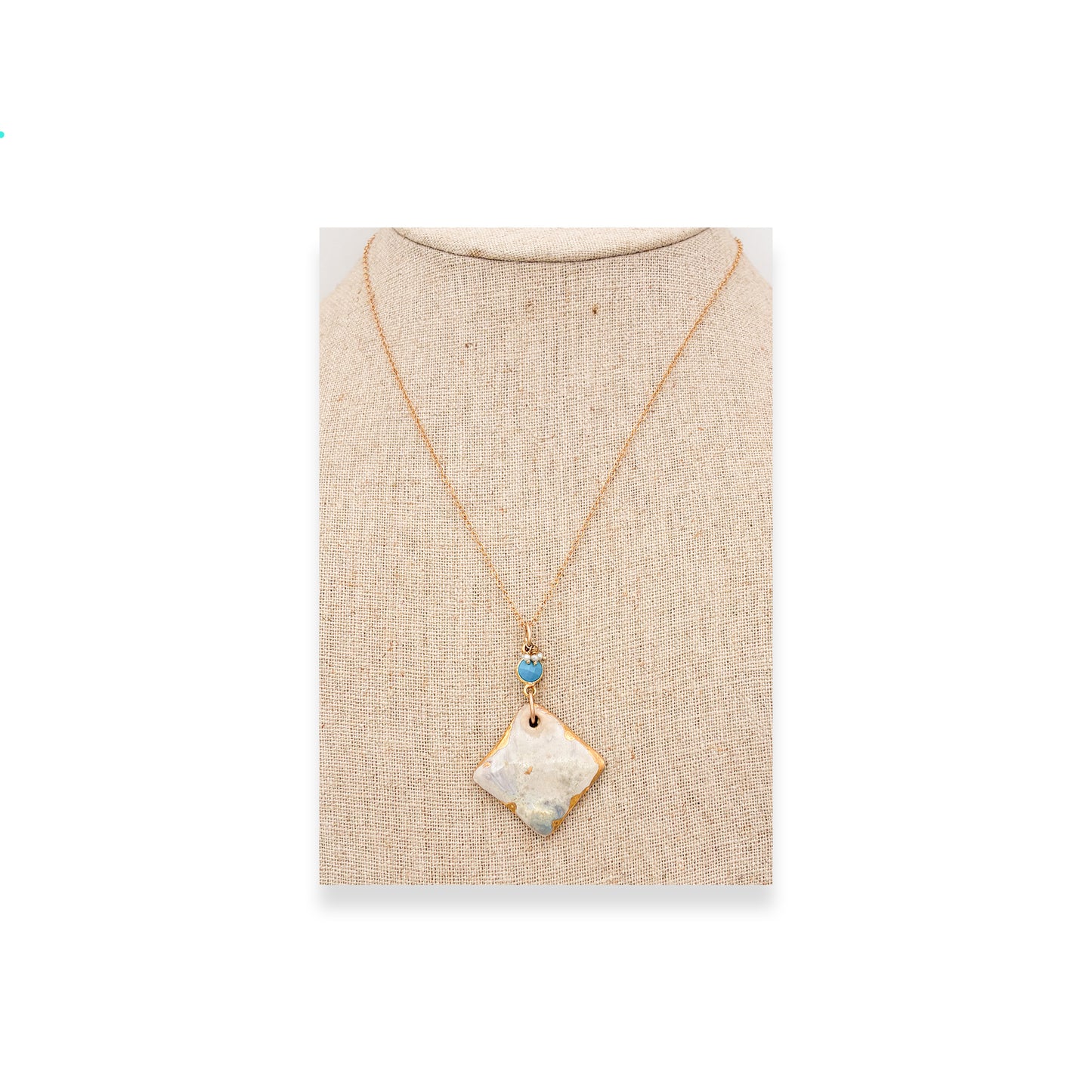 White Square with Turquoise Bead Necklace