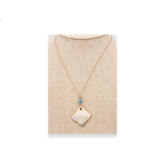 White Square with Turquoise Bead Necklace