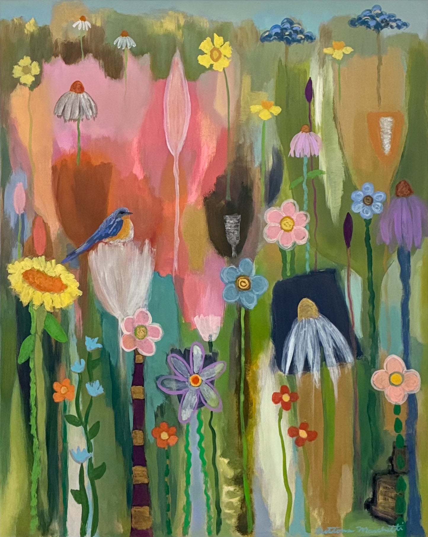 Poppies & Wildflowers -Bluebird On White Tulip