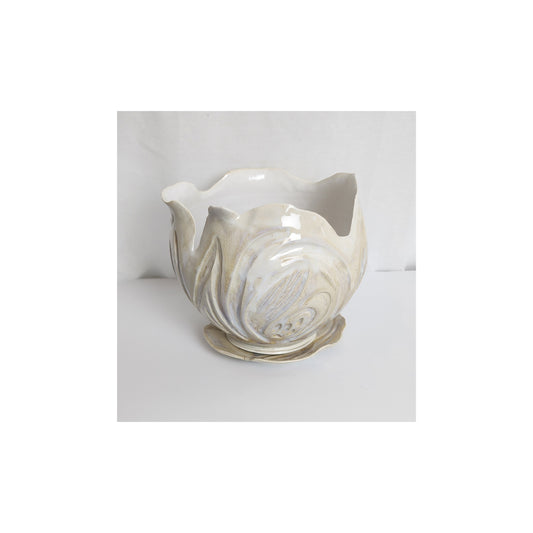 Honey Celadon Carved Planter