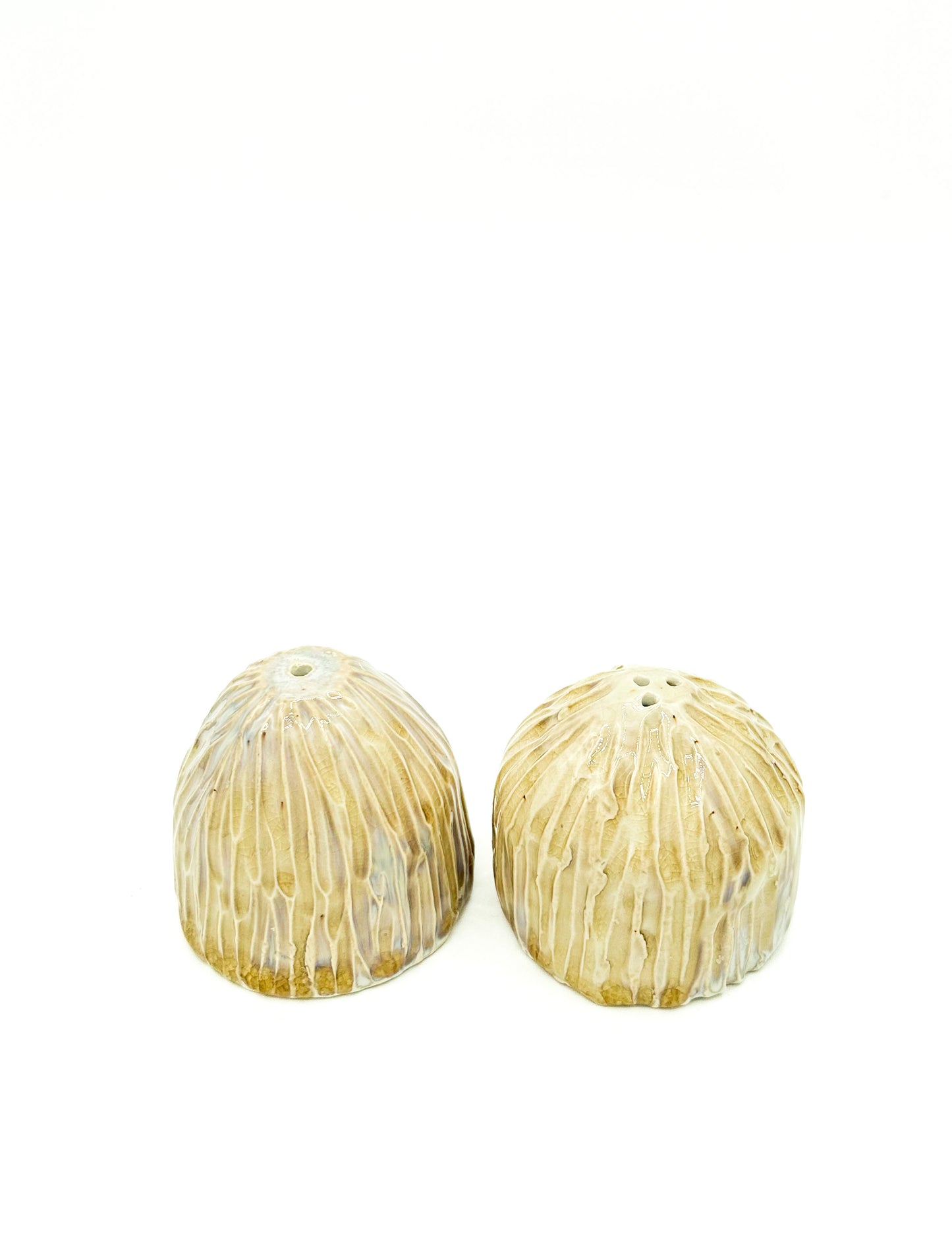 A Drink Well Collection : Iridescent Carved Salt and Pepper Shaker Set