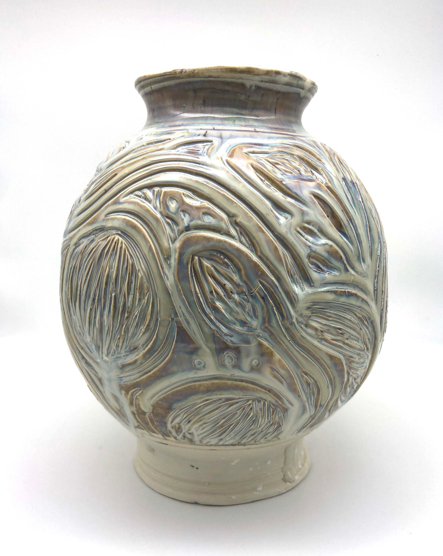 Iridescent Vase with Carvings - Large