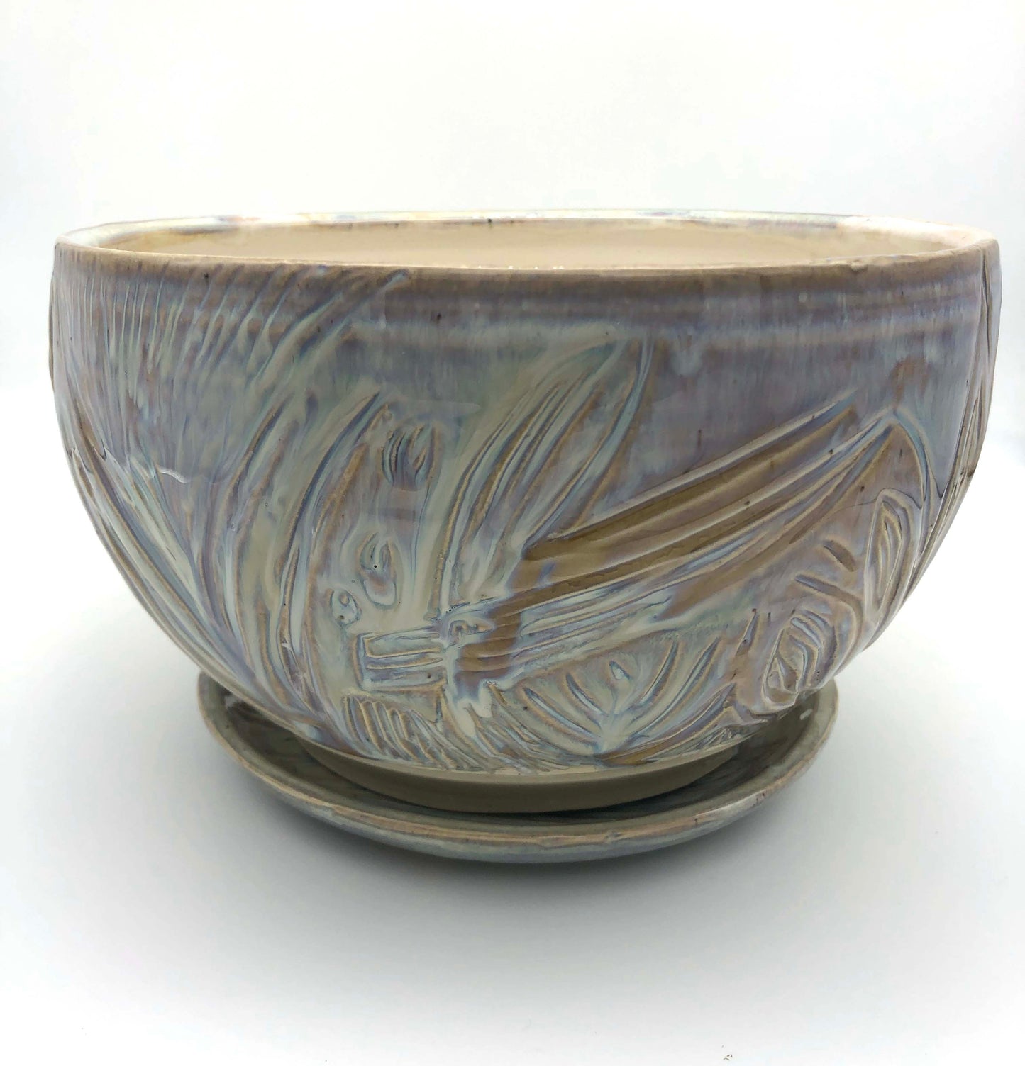 Iridescent Planter With Carvings - Large