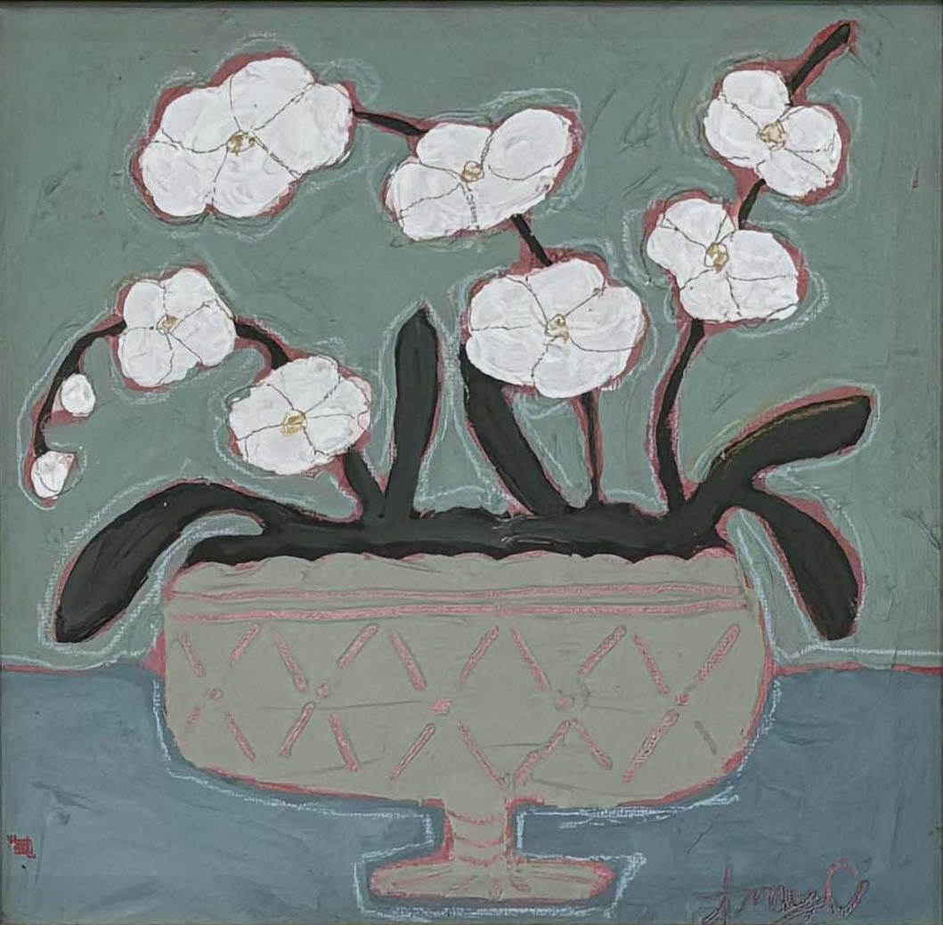 May Orchids in Carved Vessel