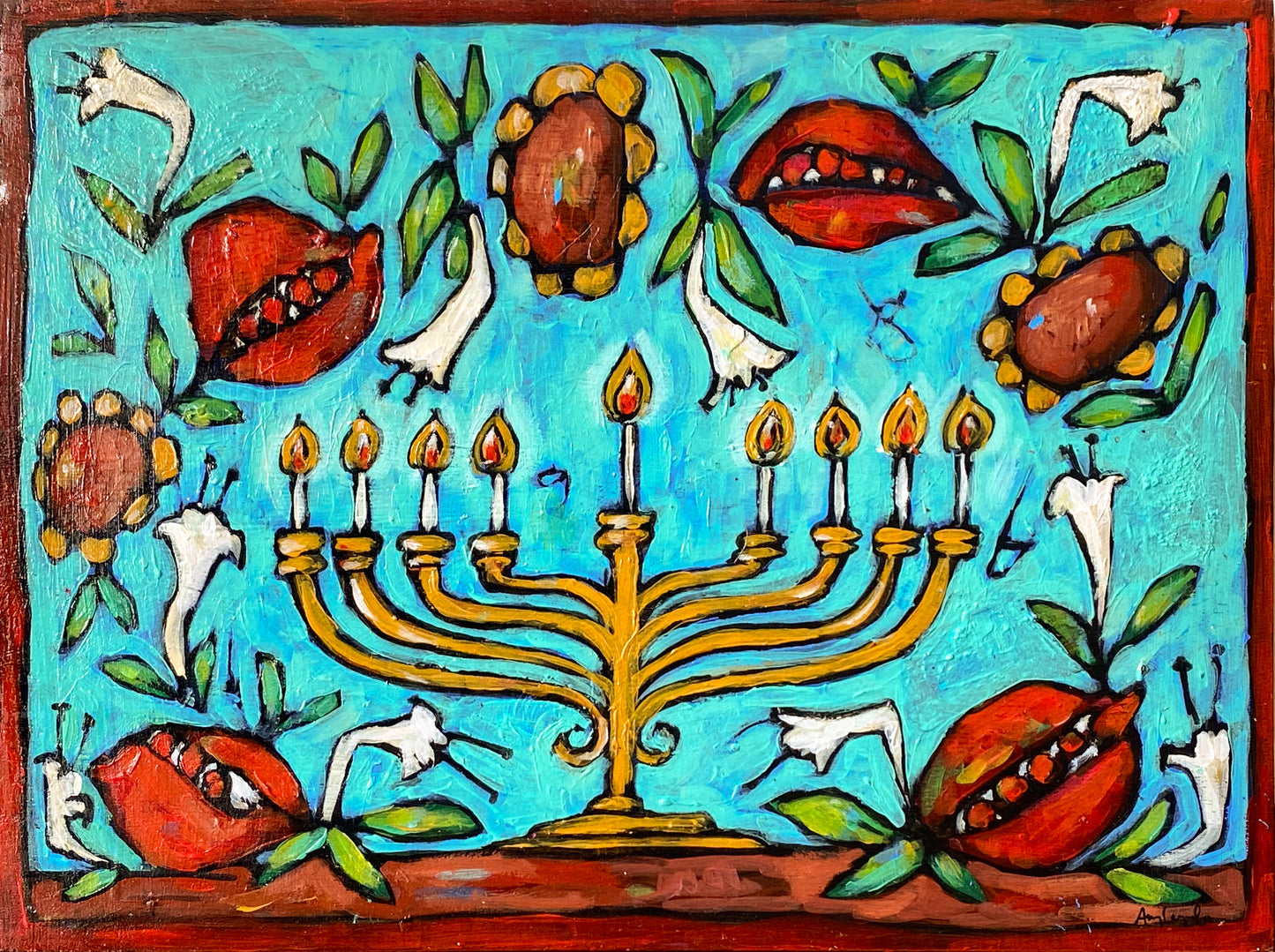 Faith - Menorah with Pomegranates, Lilies and Sunflowers