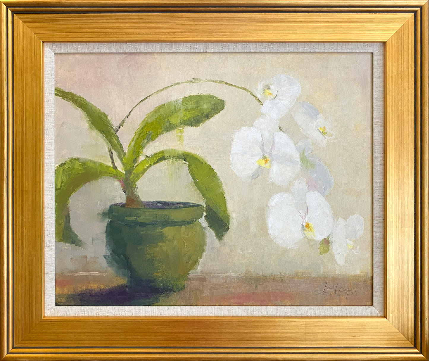 Orchid in Green Vase