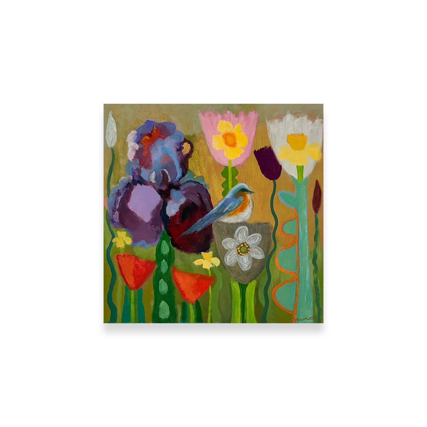 Poppies & Wildflowers - Purple Iris & Bluebird