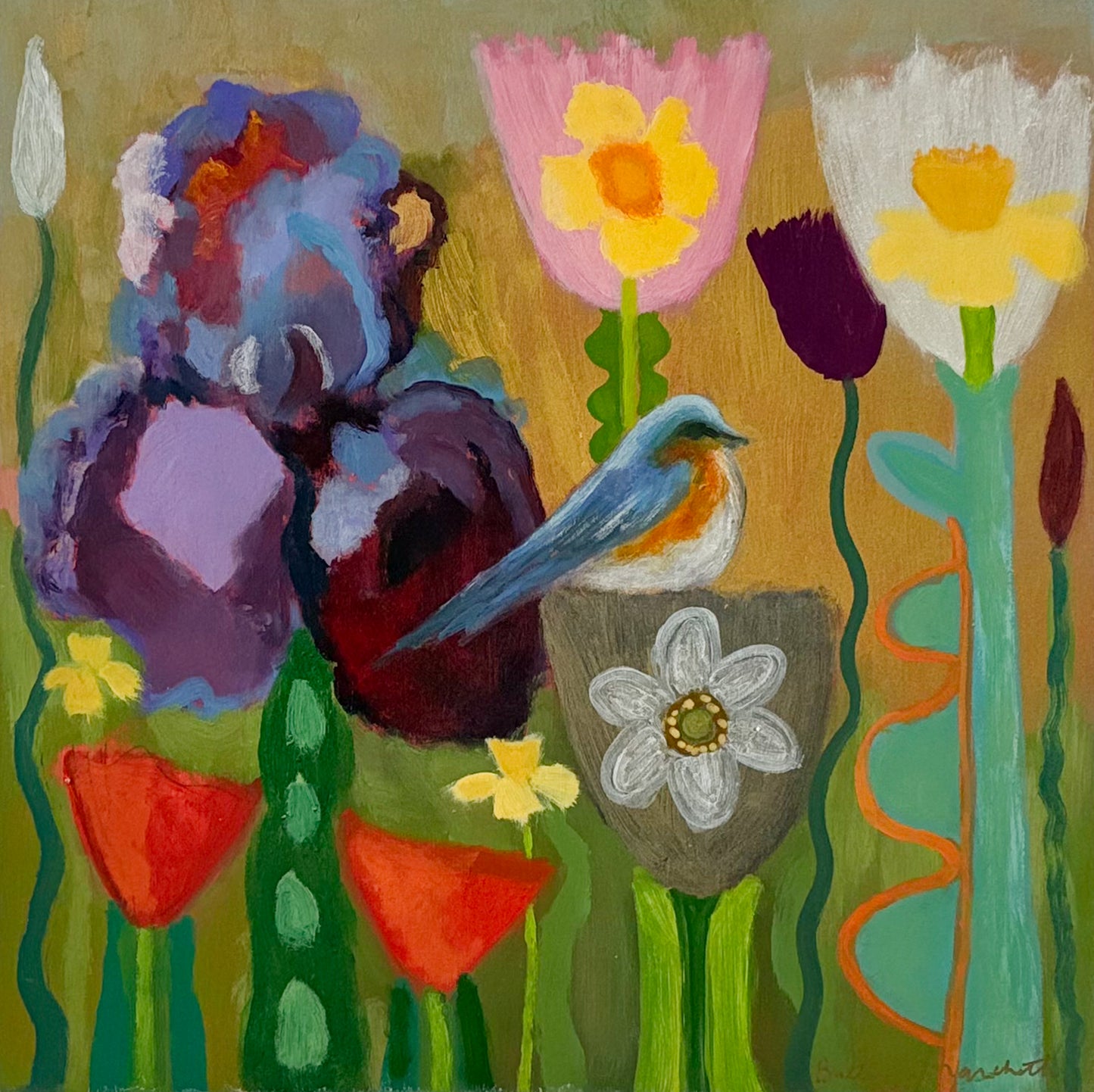 Poppies & Wildflowers - Purple Iris & Bluebird