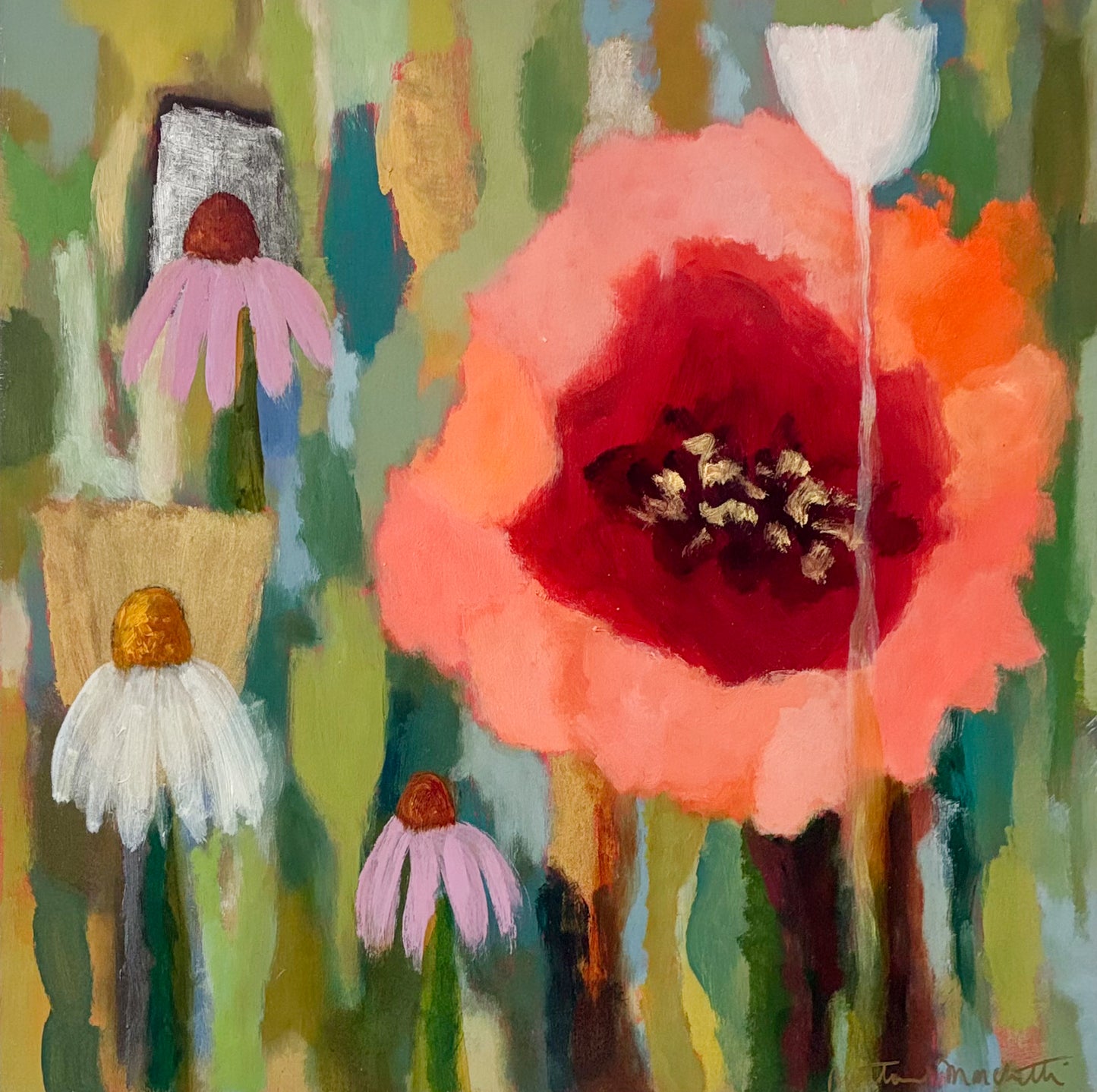 Poppies & Wildflowers - Red Poppy & Coneflowers