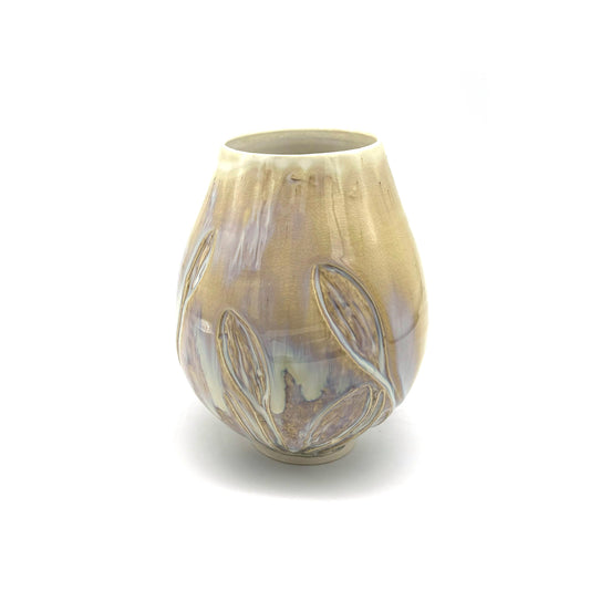 Honey Celadon Glaze Medium Carved Vase