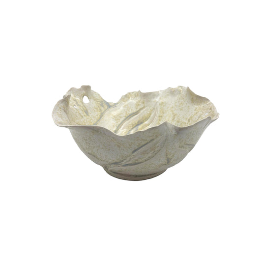 Cream with Crystal Glaze Altered Carved Bowl