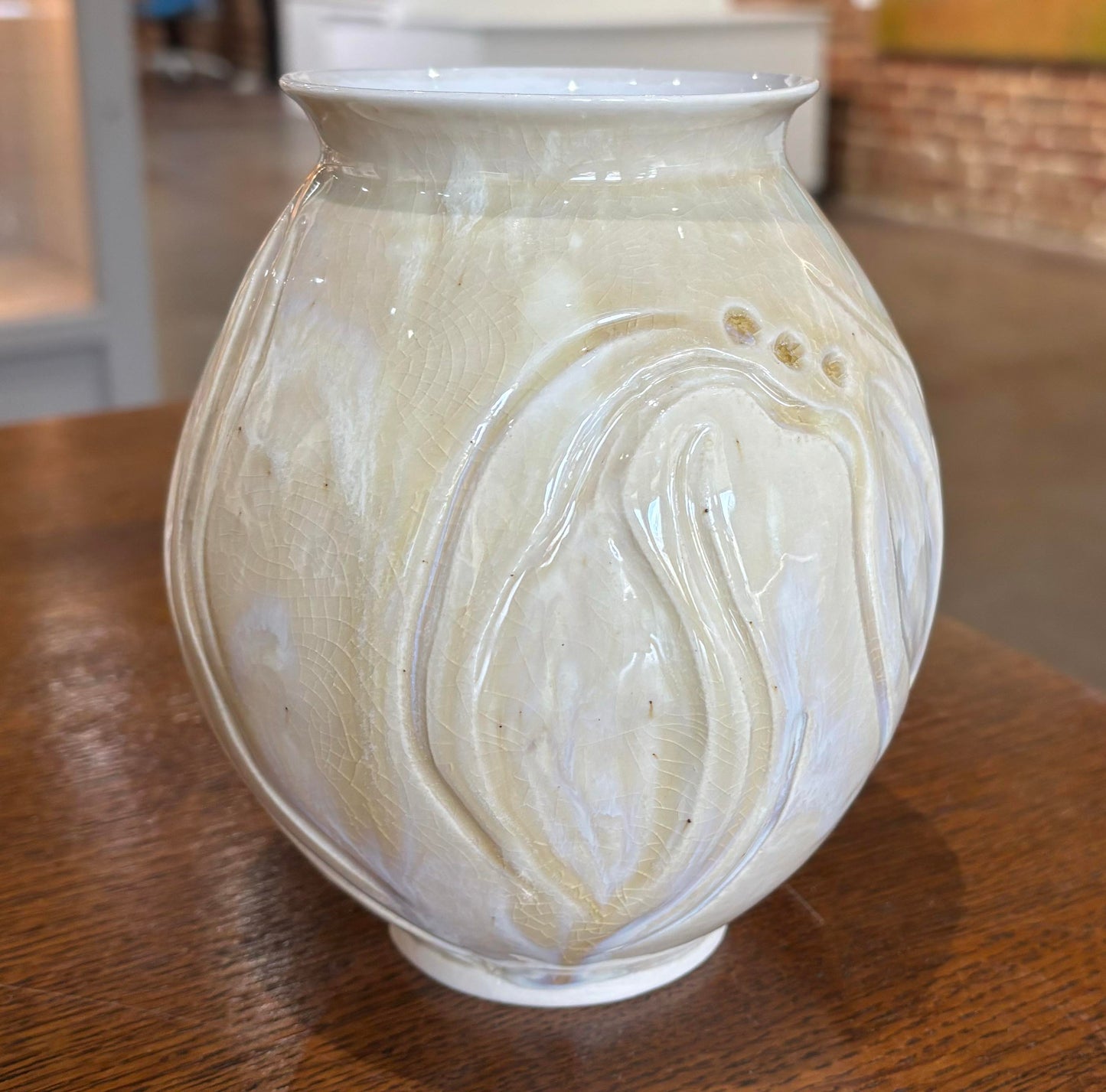 Honey Celadon Carved Small Vase