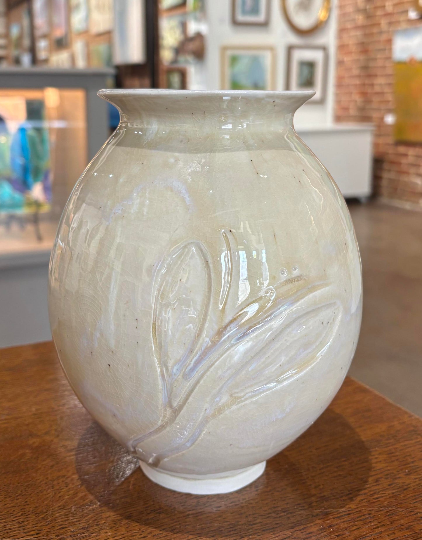 Honey Celadon Carved Medium Vase