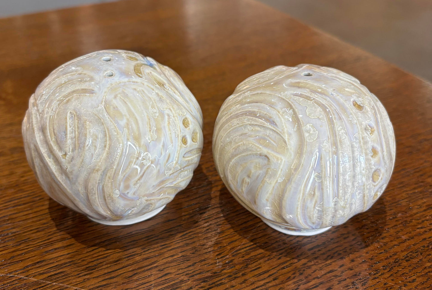 Honey Celadon Carved Salt and Pepper Set