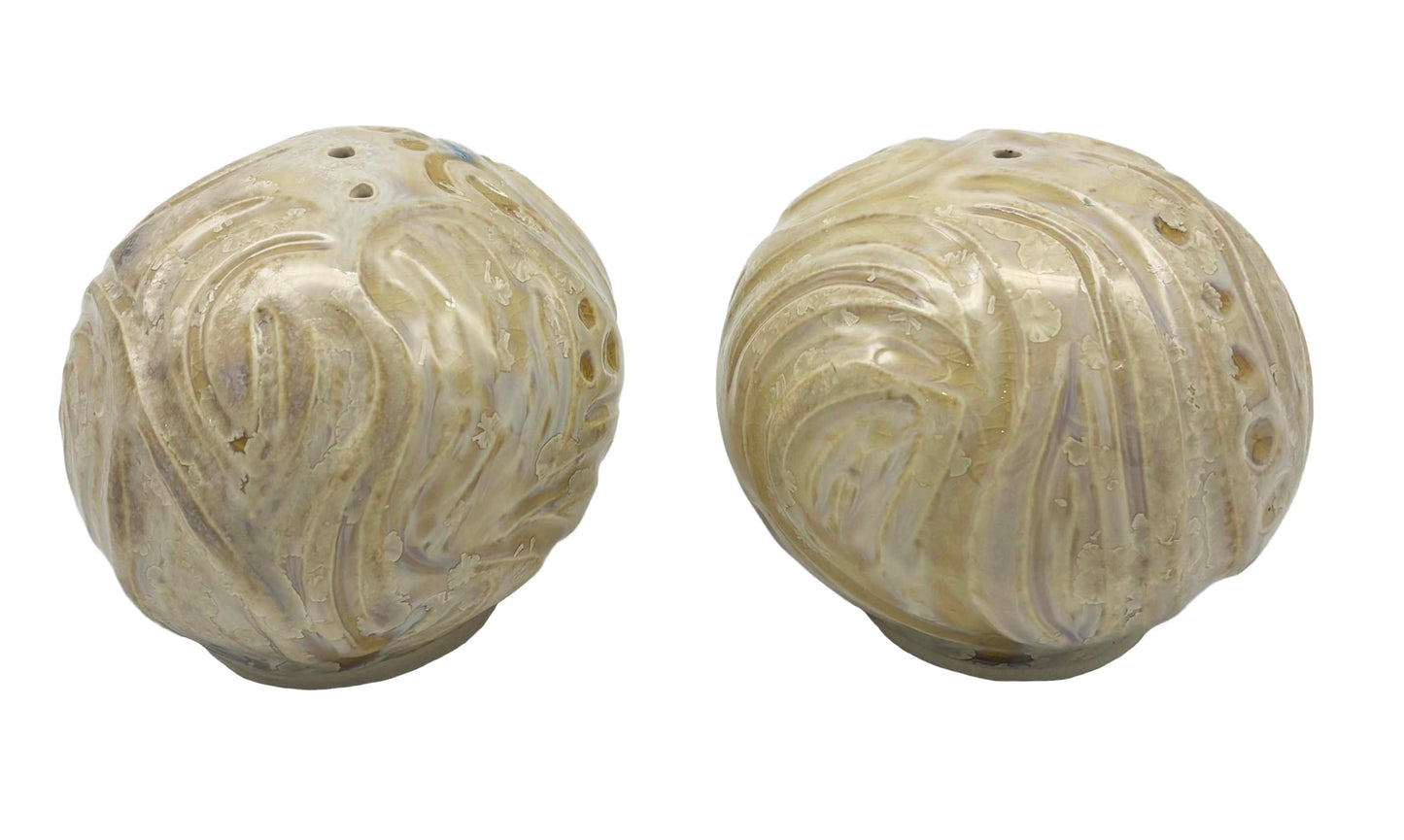 Honey Celadon Carved Salt and Pepper Set