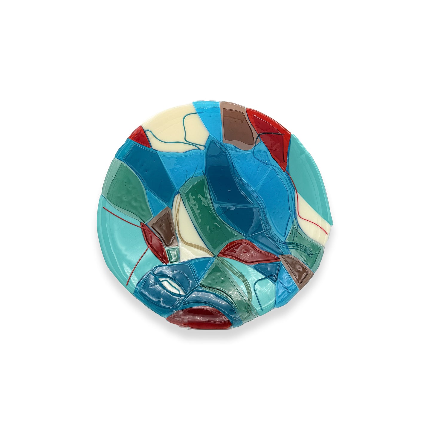 Abstract Fused Glass Bowl -Turquoise/Vermillion