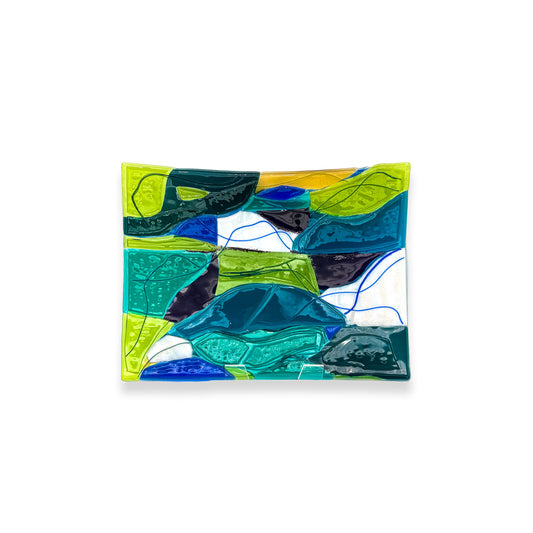Abstract Fused Glass Tray -Turquoise/Chartreuse/ Violet