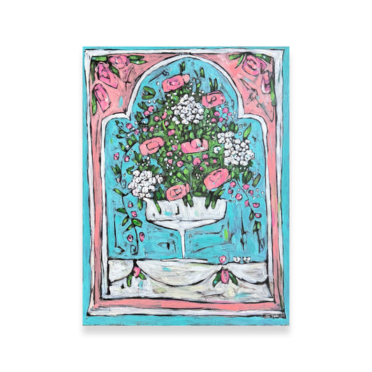Nature: Reframed - White Hydrangea, Pink Roses in Compote