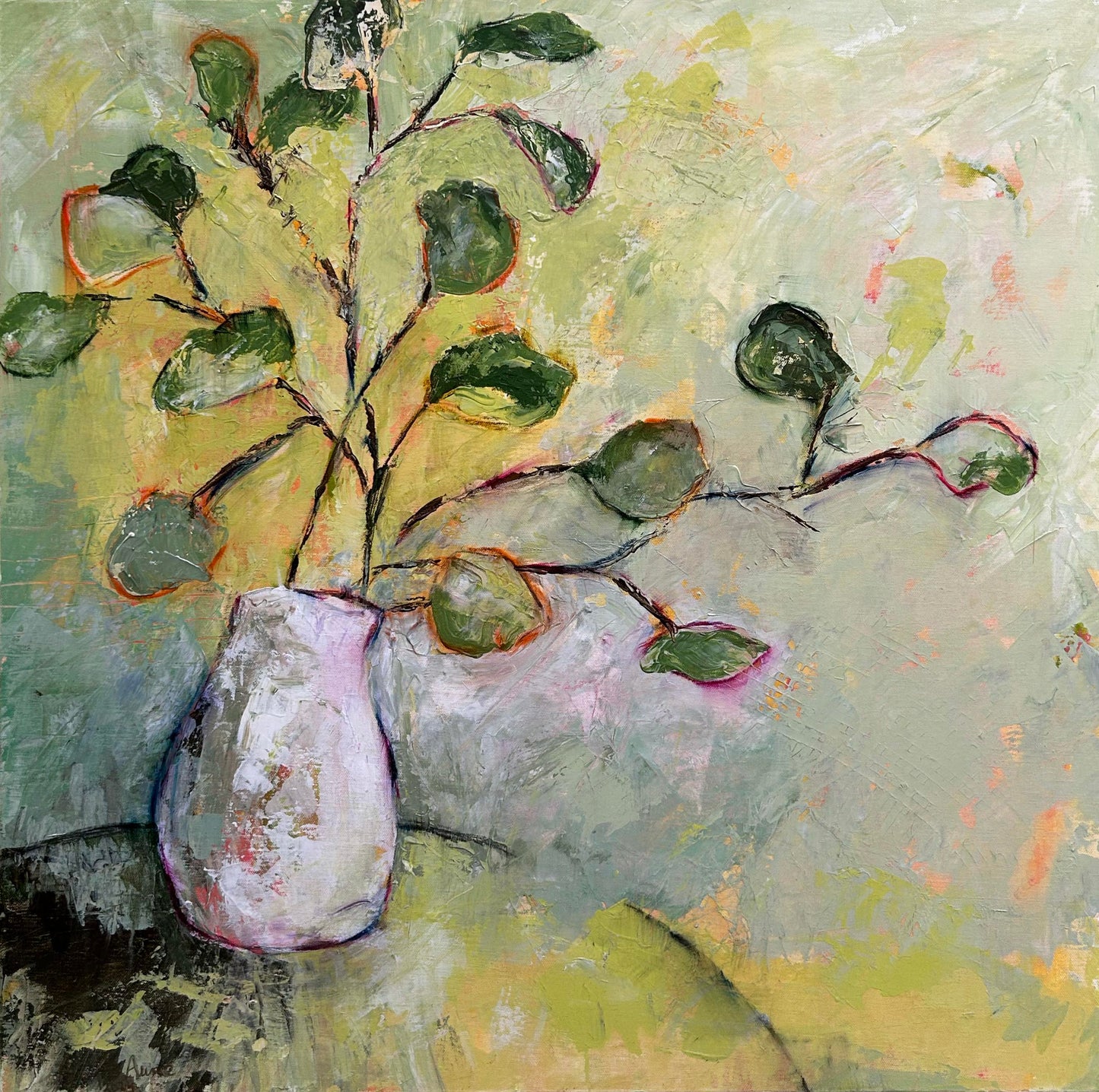 Leaves in White Vase