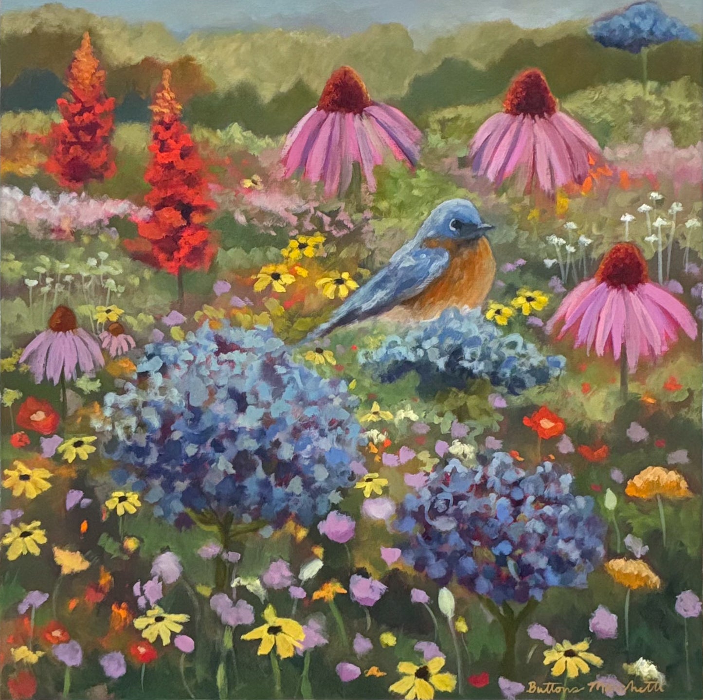 Poppies & Wildflowers - Wildflowers & Bluebird